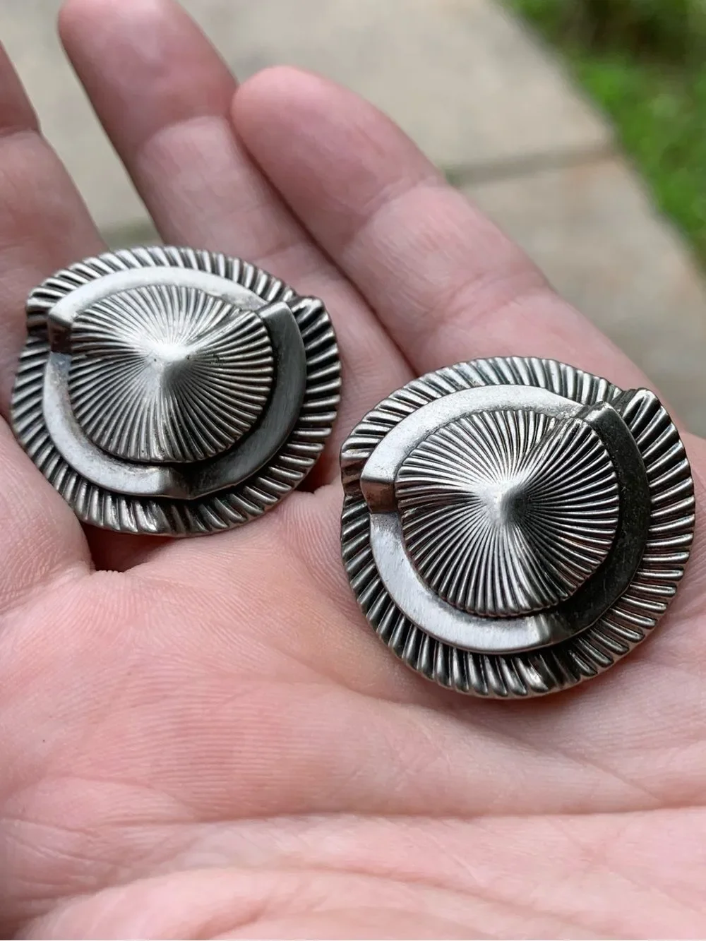 Vintage abstract Tilted Silver Western Earrings